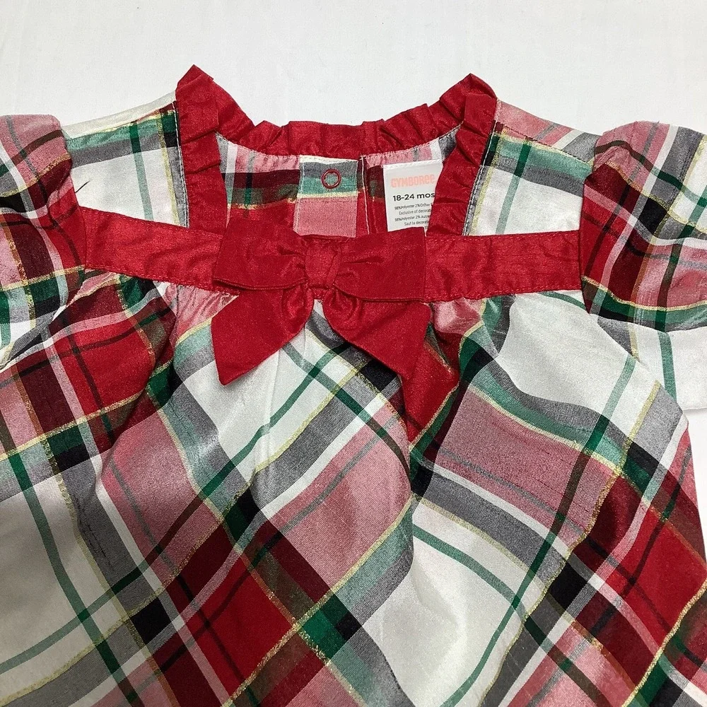 GYMBOREE Baby Girls Christmas Plaid Romper Size 18-24 months infant red bow